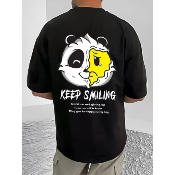 Men's Casual Cotton Blend Printed Round Neck Half Sleeve T-Shirt (Black) - Image 4