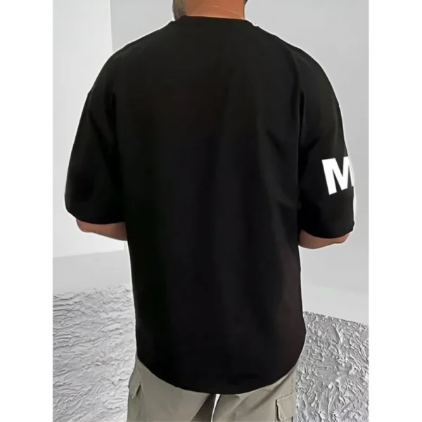 Men's Casual Cotton Blend Printed Round Neck Half Sleeve T-Shirt (Black) - Image 4