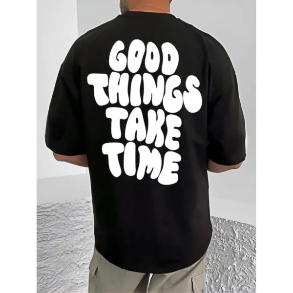 Men's Casual Cotton Blend Printed Round Neck Half Sleeve T-Shirt (Black) - Image 4