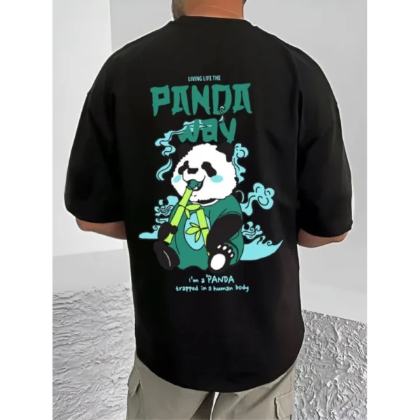Men's Casual Cotton Blend Printed Round Neck Half Sleeve T-Shirt (Black) - Image 4