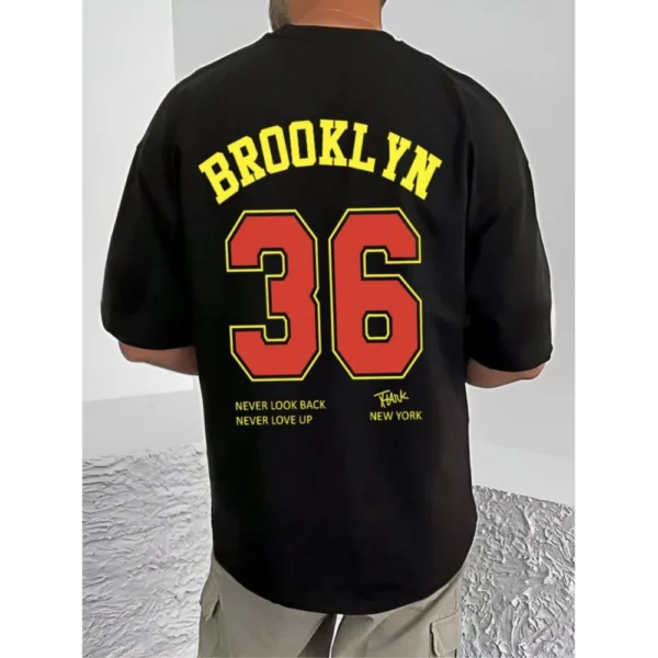 Men's Casual Cotton Blend Printed Round Neck Half Sleeve T-Shirt (Black) - Image 4