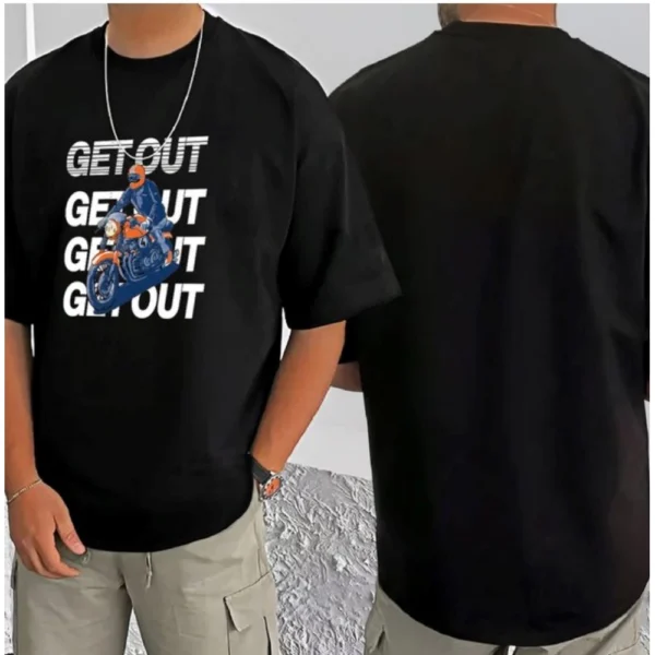Men's Casual Cotton Blend Printed Round Neck Half Sleeve T-Shirt (Black) - Image 3