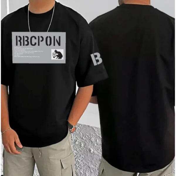 Men's Casual Cotton Blend Printed Round Neck Half Sleeve T-Shirt (Black) - Image 3