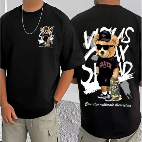 Men's Casual Cotton Blend Printed Round Neck Half Sleeve T-Shirt (Black) - Image 3