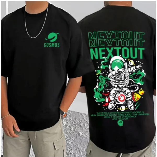 Men's Casual Cotton Blend Printed Round Neck Half Sleeve T-Shirt (Black) - Image 3