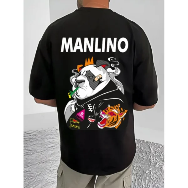 Men's Casual Cotton Blend Printed Round Neck Half Sleeve T-Shirt (Black) - Image 4