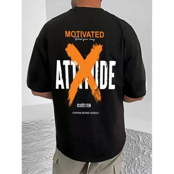 Men's Casual Cotton Blend Printed Round Neck Half Sleeve T-Shirt (Black) - Image 4