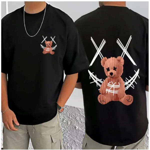 Men's Casual Cotton Blend Printed Round Neck Half Sleeve T-Shirt (Black) - Image 3