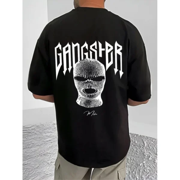 Men's Casual Cotton Blend Printed Round Neck Half Sleeve T-Shirt (Black) - Image 4