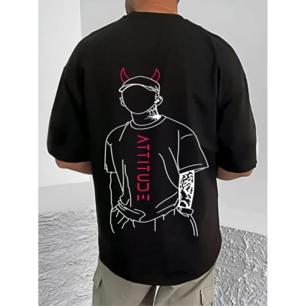 Men's Casual Cotton Blend Printed Round Neck Half Sleeve T-Shirt (Black) - Image 4