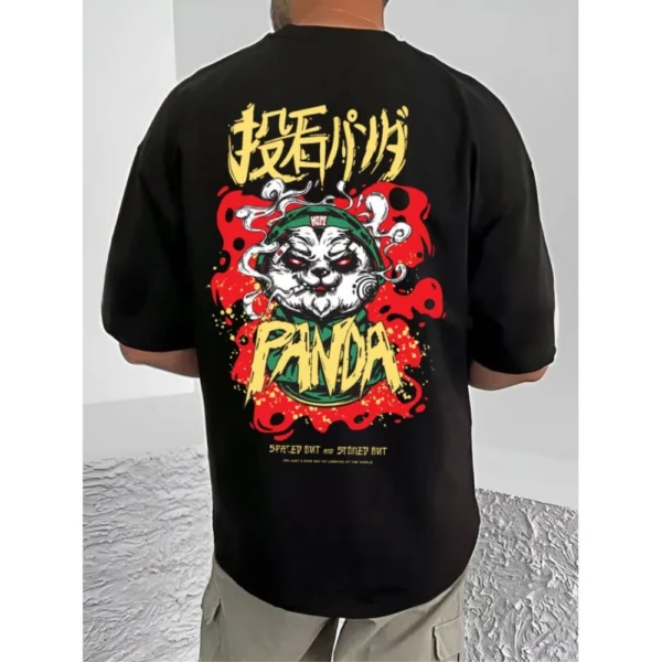 Men's Casual Cotton Blend Printed Round Neck Half Sleeve T-Shirt (Black) - Image 4