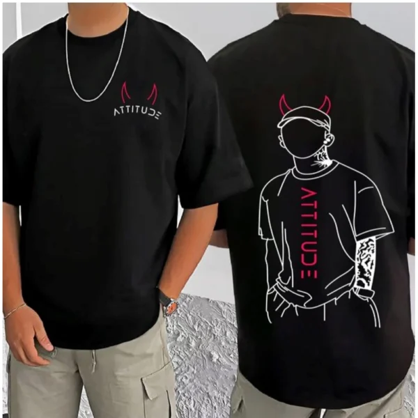 Men's Casual Cotton Blend Printed Round Neck Half Sleeve T-Shirt (Black) - Image 3