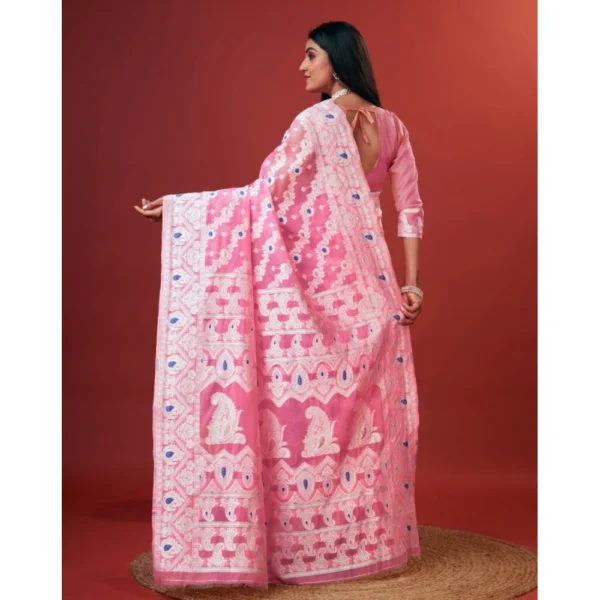 Women's Cotton Silk Printed Saree With Unstitched Blouse 5.5Mtr (Pink) - Image 4