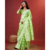 Women's Cotton Silk Printed Saree With Unstitched Blouse 5.5Mtr (Light Green) - Image 2