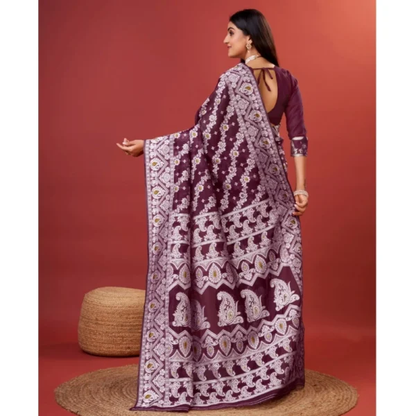 Women's Cotton Silk Printed Saree With Unstitched Blouse 5.5Mtr (Purple) - Image 4