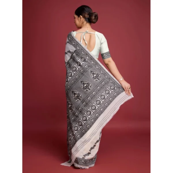 Women's Jamdani Cotton Silk Printed Saree With Unstitched Blouse 5.5Mtr (Black) - Image 2