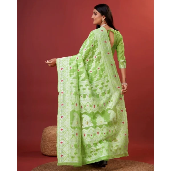 Women's Cotton Silk Printed Saree With Unstitched Blouse 5.5Mtr (Light Green) - Image 4