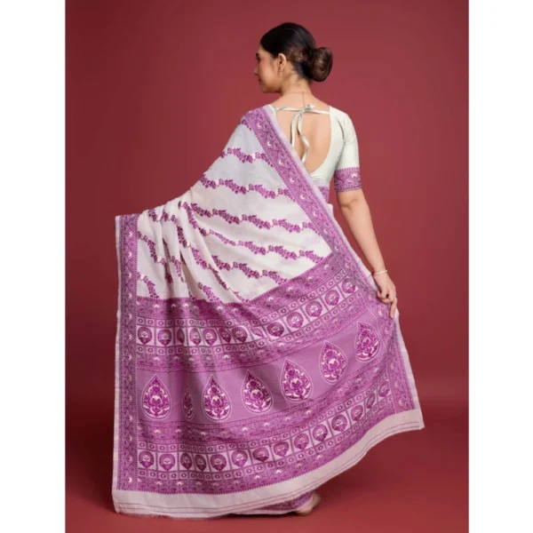 Women's Jamdani Cotton Silk Printed Saree With Unstitched Blouse 5.5Mtr (Wine) - Image 4