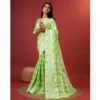 Women's Cotton Silk Printed Saree With Unstitched Blouse 5.5Mtr (Light Green) - Image 3