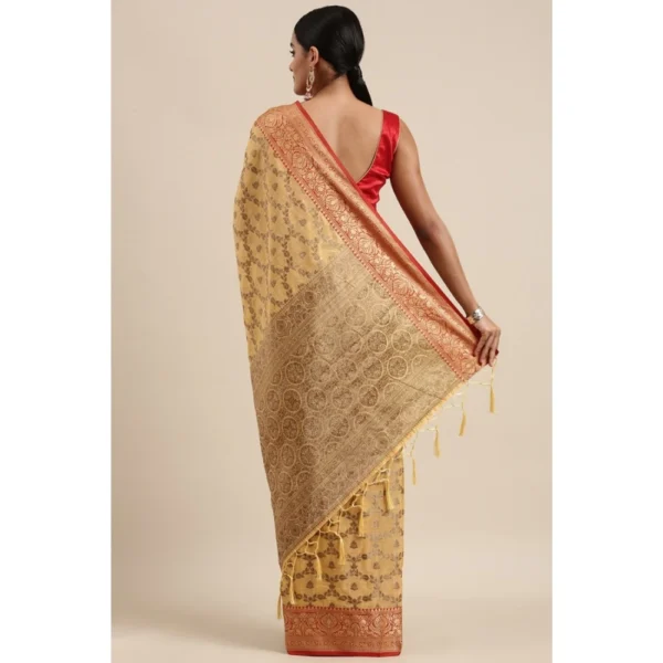 Women's Chanderi Cotton Printed Saree With Unstitched Blouse (Yellow, 5-6 Mtrs) - Image 4