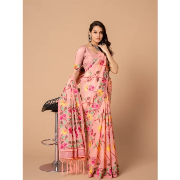  Women's Cotton Printed Saree With Unstitched Blouse (Pink, 5-6 Mtrs) - Image 4