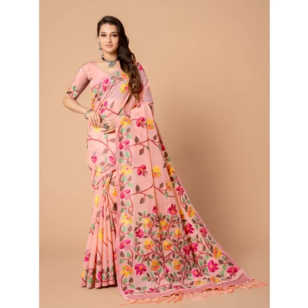  Women's Cotton Printed Saree With Unstitched Blouse (Pink, 5-6 Mtrs) - Image 2