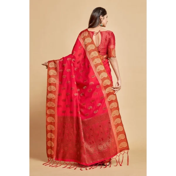  Women's Chanderi Cotton Printed Saree With Unstitched Blouse (Pink, 5-6 Mtrs) - Image 4
