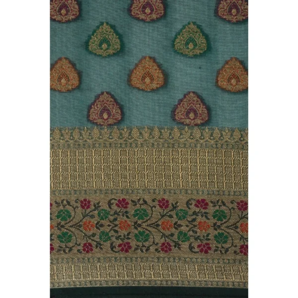  Women's Organza Printed Saree With Unstitched Blouse (Sea Green, 5-6 Mtrs) - Image 3