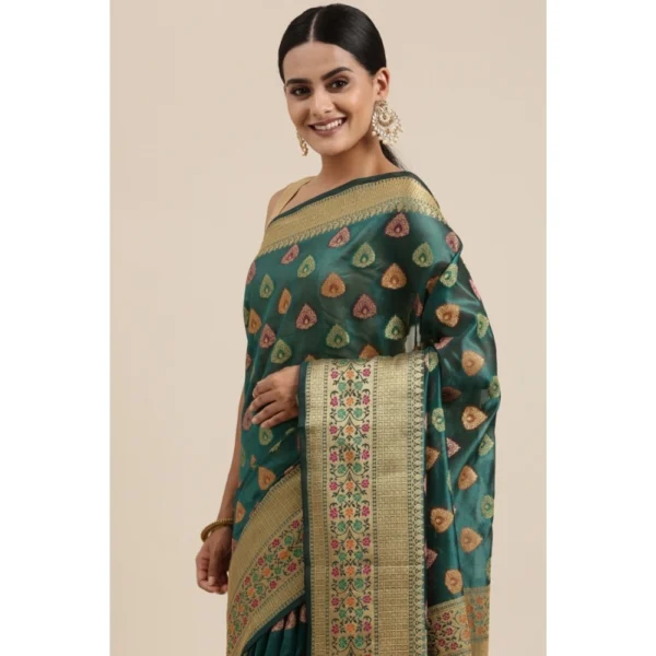  Women's Organza Printed Saree With Unstitched Blouse (Sea Green, 5-6 Mtrs) - Image 2