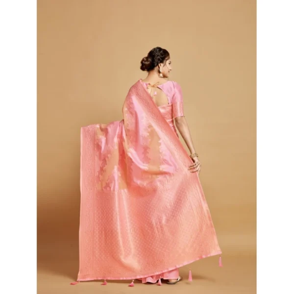  Women's Linen Printed Saree With Unstitched Blouse (Pink, 5-6 Mtrs) - Image 3