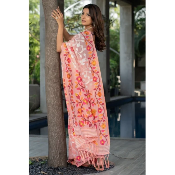  Women's Cotton Printed Saree With Unstitched Blouse (Peach, 5-6 Mtrs) - Image 2