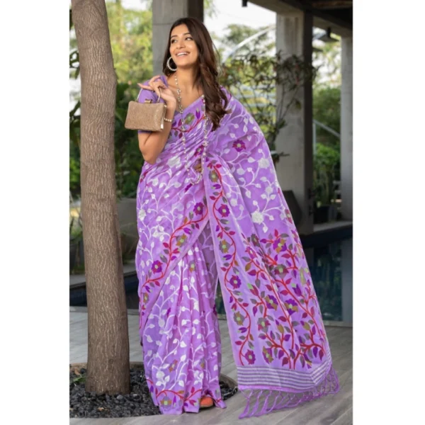  Women's Cotton Printed Saree With Unstitched Blouse (Lavender, 5-6 Mtrs) - Image 2