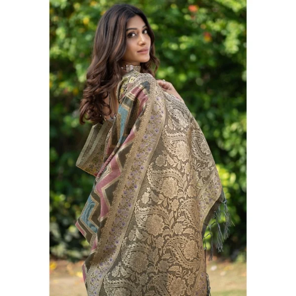  Women's Organza Printed Saree With Unstitched Blouse (Grey, 5-6 Mtrs) - Image 4
