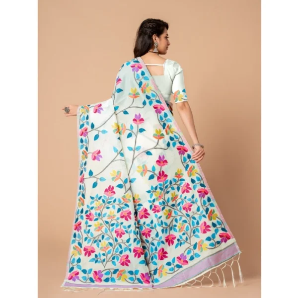  Women's Cotton Printed Saree With Unstitched Blouse (White, 5-6 Mtrs) - Image 5