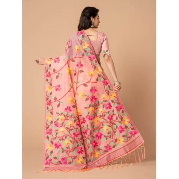  Women's Cotton Printed Saree With Unstitched Blouse (Pink, 5-6 Mtrs) - Image 3