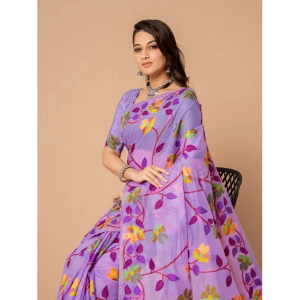  Women's Cotton Printed Saree With Unstitched Blouse (Lavender, 5-6 Mtrs) - Image 5