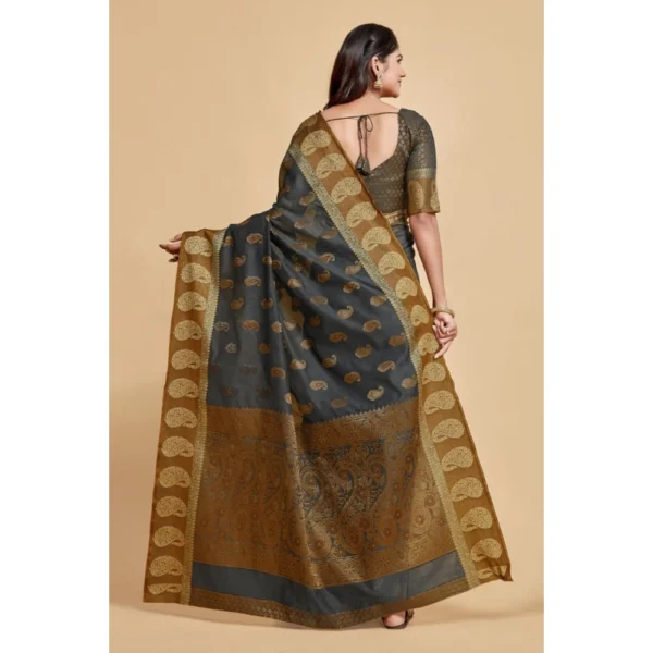  Women's Chanderi Cotton Printed Saree With Unstitched Blouse (Grey, 5-6 Mtrs) - Image 3