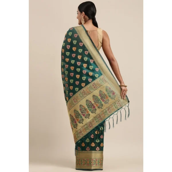  Women's Organza Printed Saree With Unstitched Blouse (Sea Green, 5-6 Mtrs) - Image 4