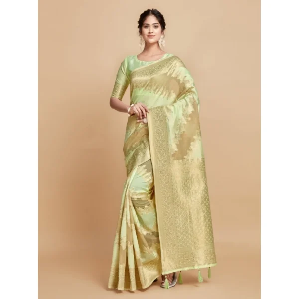  Women's Linen Printed Saree With Unstitched Blouse (Pista, 5-6 Mtrs) - Image 2