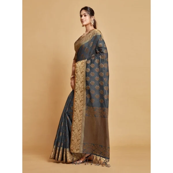  Women's Chanderi Cotton Printed Saree With Unstitched Blouse (Grey, 5-6 Mtrs) - Image 4