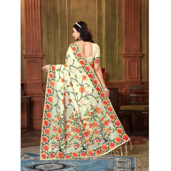  Women's Organza Printed Saree With Unstitched Blouse (White, 5-6 Mtrs) - Image 2