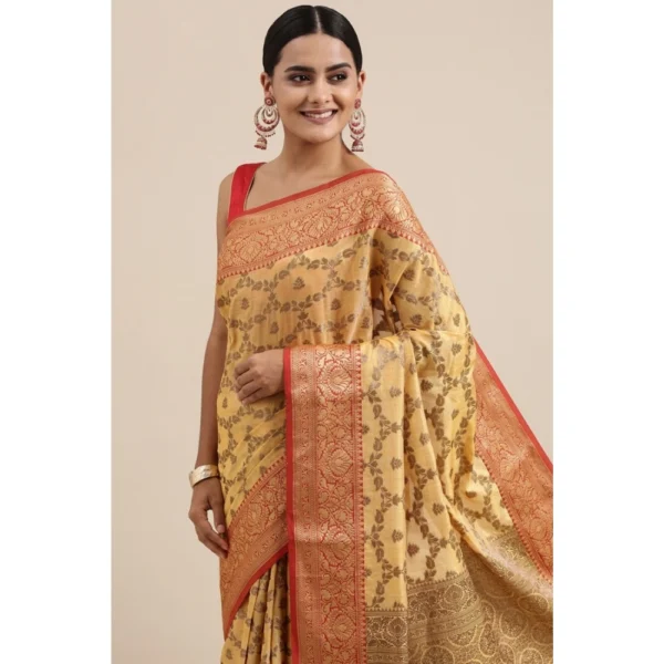  Women's Chanderi Cotton Printed Saree With Unstitched Blouse (Yellow, 5-6 Mtrs) - Image 2