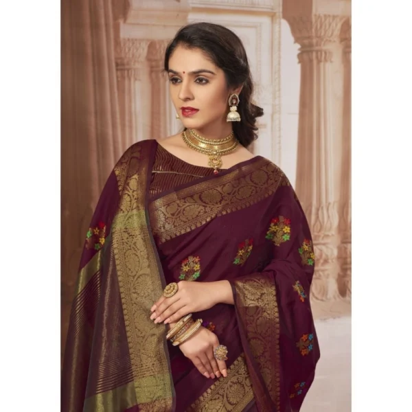  Women's Chanderi Cotton Printed Saree With Unstitched Blouse (Maroon, 5-6 Mtrs) - Image 2