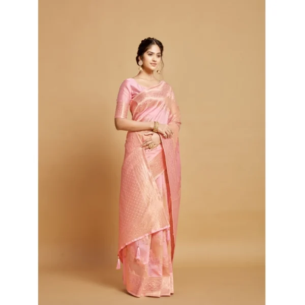  Women's Linen Printed Saree With Unstitched Blouse (Pink, 5-6 Mtrs) - Image 5