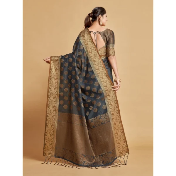  Women's Chanderi Cotton Printed Saree With Unstitched Blouse (Grey, 5-6 Mtrs) - Image 3