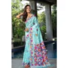  Women's Cotton Printed Saree With Unstitched Blouse (Sky Blue, 5-6 Mtrs) - Image 2