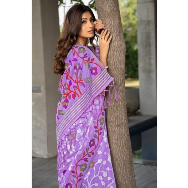  Women's Cotton Printed Saree With Unstitched Blouse (Lavender, 5-6 Mtrs) - Image 4