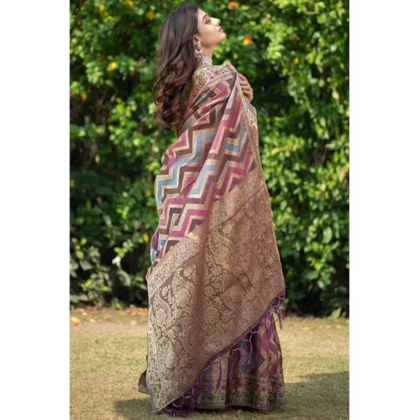  Women's Organza Printed Saree With Unstitched Blouse (Wine, 5-6 Mtrs) - Image 2