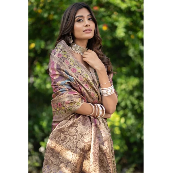  Women's Organza Printed Saree With Unstitched Blouse (Wine, 5-6 Mtrs) - Image 3