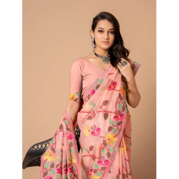  Women's Cotton Printed Saree With Unstitched Blouse (Pink, 5-6 Mtrs) - Image 5